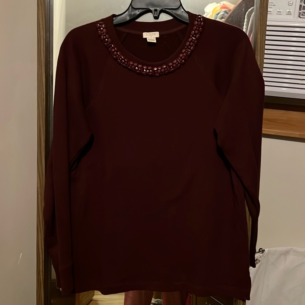 Jcrew sweatshirt with beaded neck detail. Very good condition.